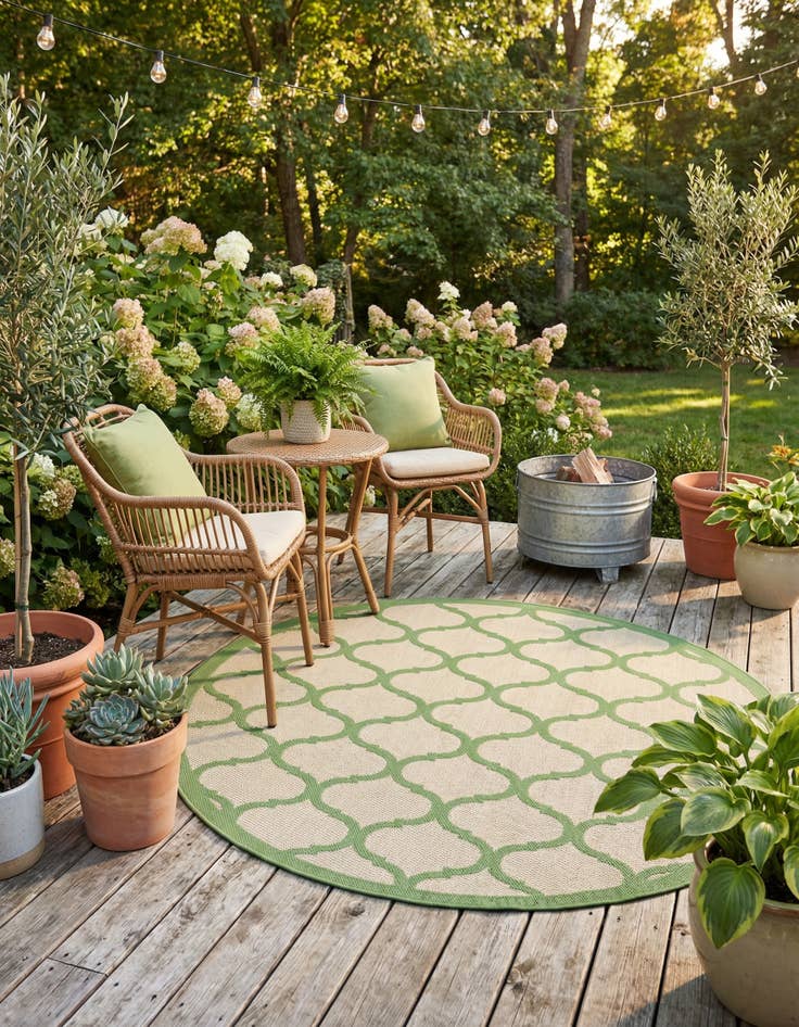 Detail image of 6' x 6' Washable Lattice Indoor / Outdoor Round Rug