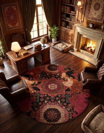 7' 5 x 7' 6 Hand Knotted Mamluk Ziegler Round Rug
