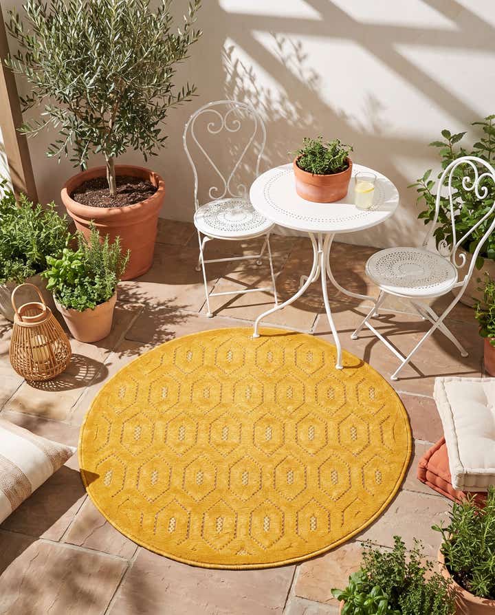3' x 3' Easy-Clean Trellis Textured Indoor / Outdoor Round Rug
