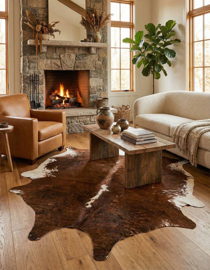 Detail image of 6' 3 x 6' 8 Cowhide Leather Square Rug