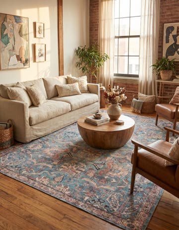 Blue Washable Nostalgia Rug