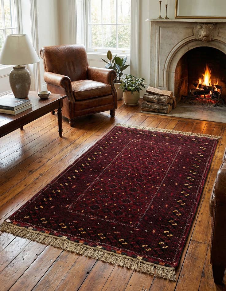 Detail image of 3' 7 x 6' 4 Hand Knotted Afghan Ersari Oriental Wool Rug