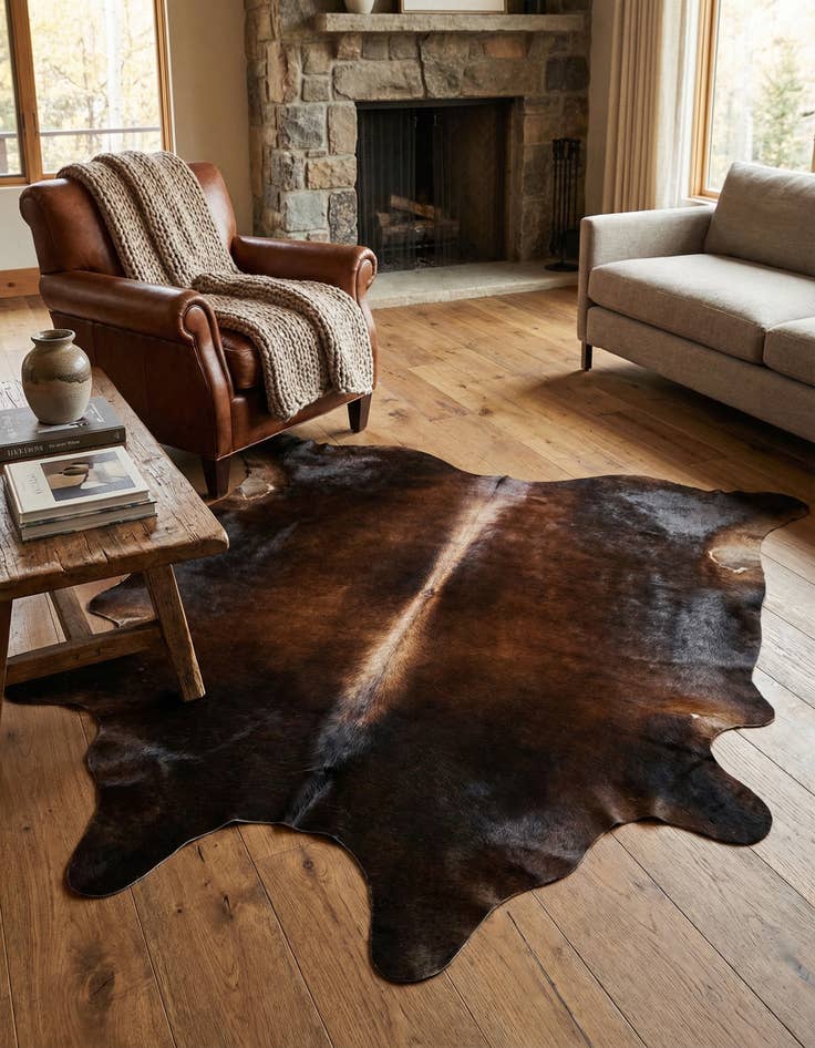 Detail image of 5' 5 x 5' 9 Cowhide Leather Square Rug