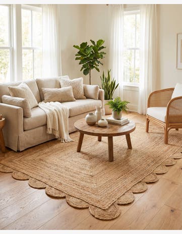 5' 1 x 8' Hand Woven Scallop Braided Jute Rug