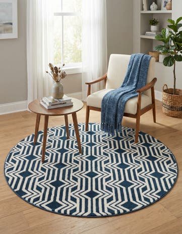 Navy Blue Vince Camuto Round Rug