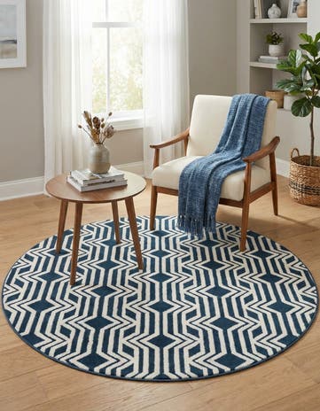 Navy Blue Vince Camuto Round Rug