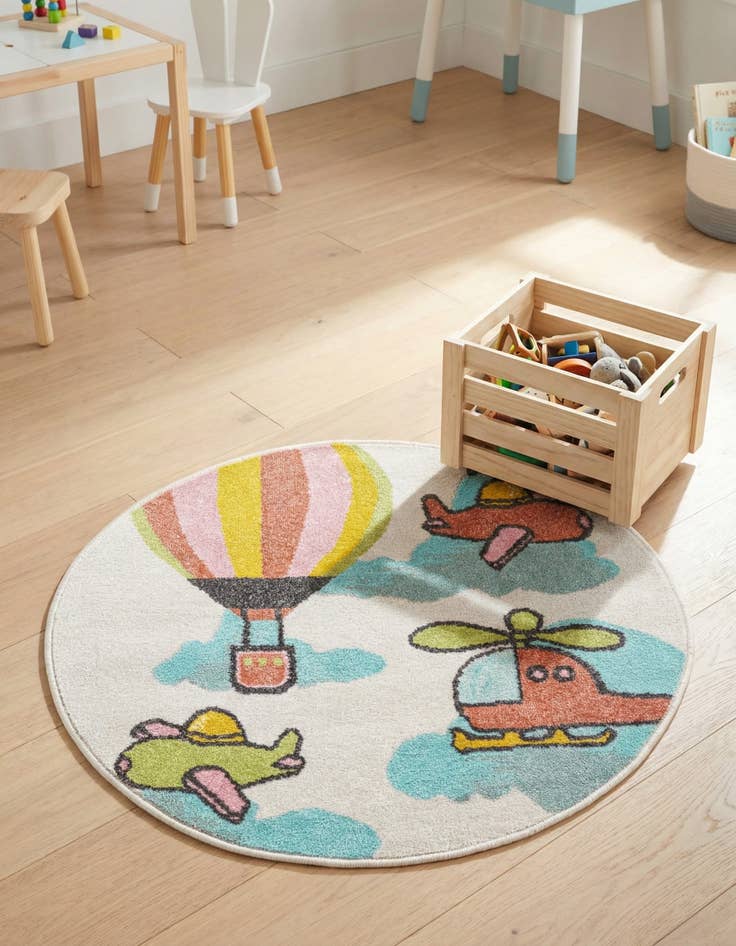 Detail image of 3' 3 x 3' 3 Airplanes Whimsy Kids Round Rug