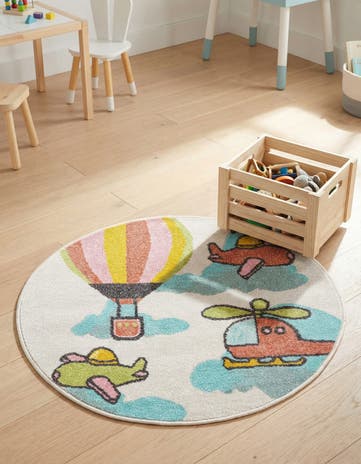 3' 3 x 3' 3 Airplanes Whimsy Kids Round Rug