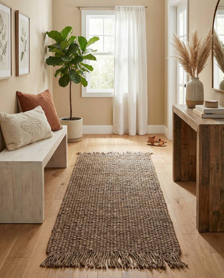 Detail image of 2' 7 x 6' 1 Hand Woven Chunky Jute Runner Rug