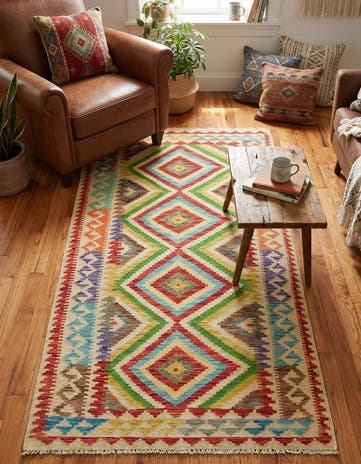 3' 3 x 6' 5 Hand Woven Kilim Maymana Wool Rug