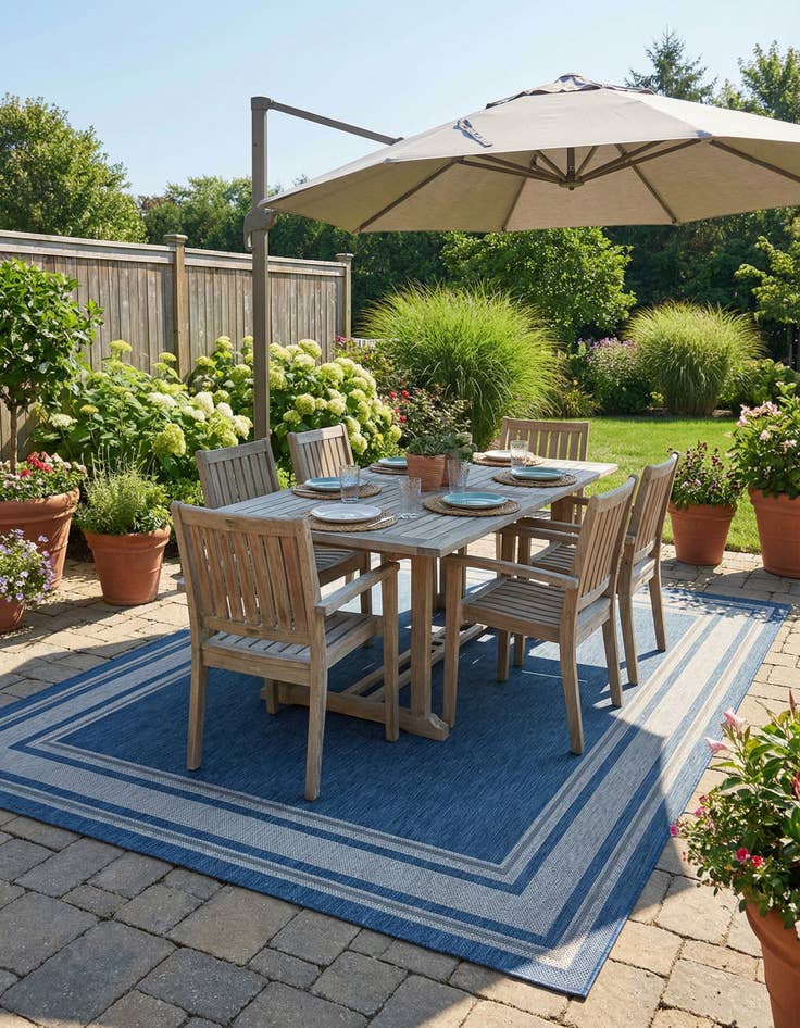 Detail image of 5' 3 x 8'  Washable Border Indoor / Outdoor Rug