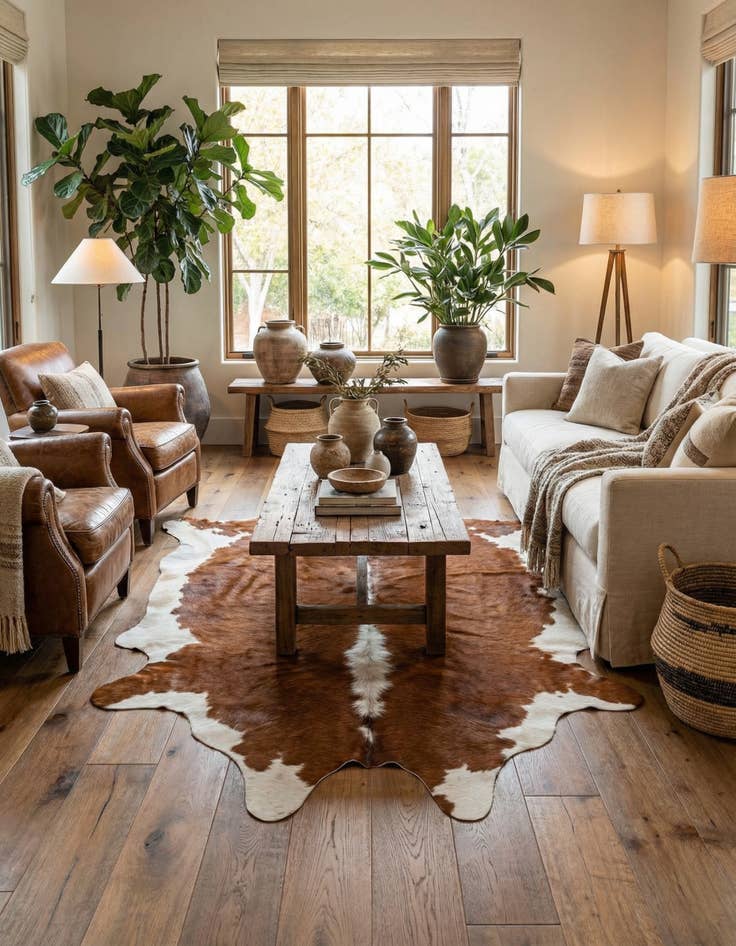 Detail image of 5' 4 x 6' 1 Cowhide Leather Rug