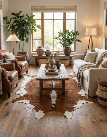 5' 4 x 6' 1 Cowhide Leather Rug