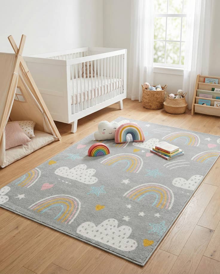 Detail image of 4' x 6' Clouds and Rainbows Whimsy Kids Rug