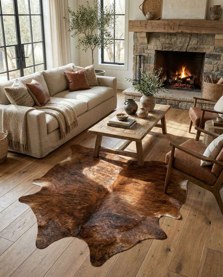 6' 3 x 7' 1 Cowhide Leather Square Rug
