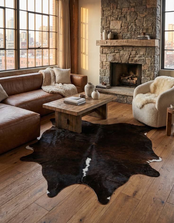 Detail image of 6' 3 x 6' 10 Cowhide Leather Square Rug