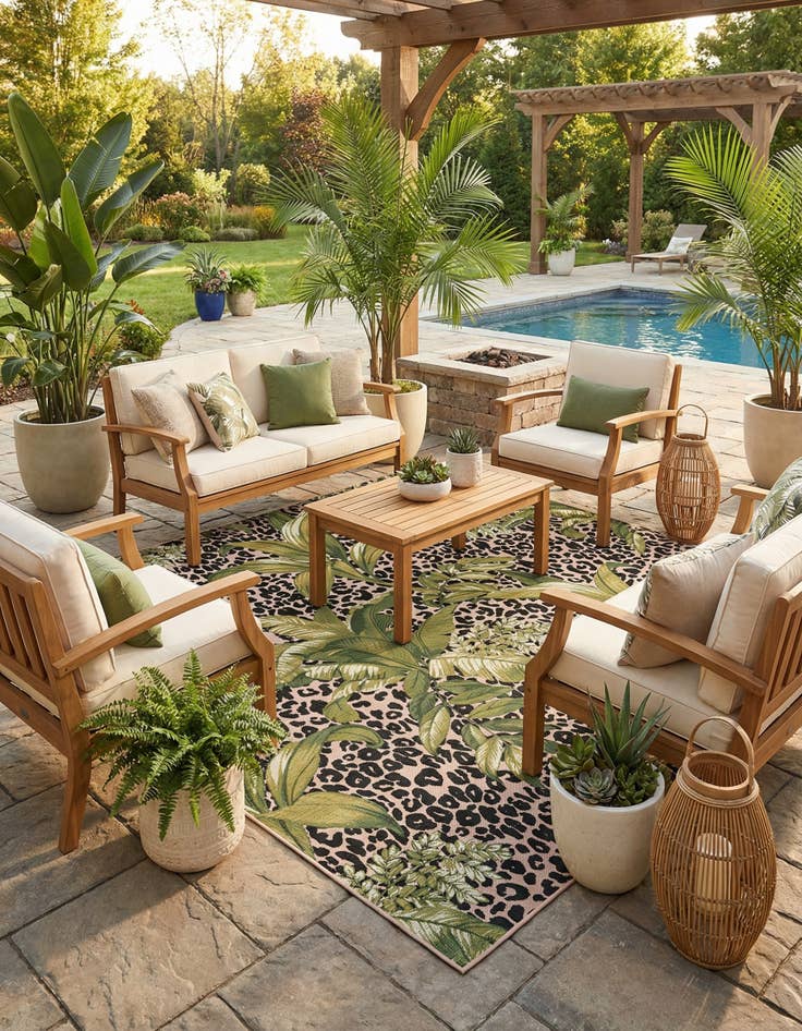 Detail image of 10' x 10'  Washable Botanical Indoor / Outdoor Square Rug