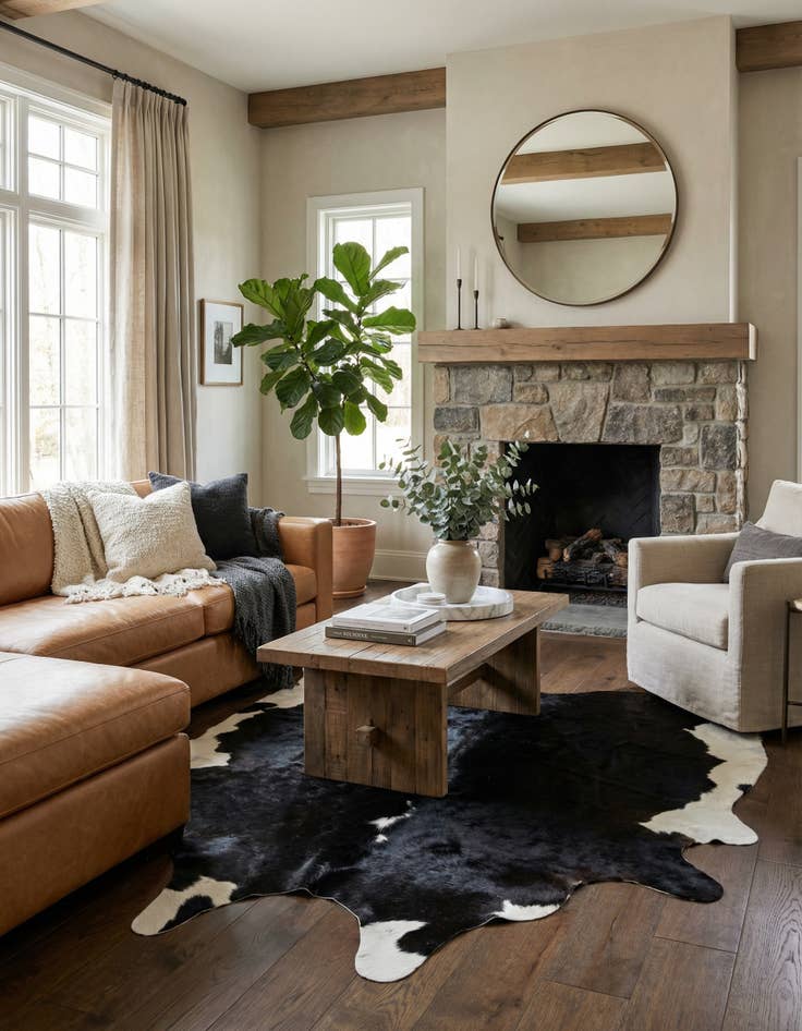 Detail image of 6' 5 x 6' 8 Cowhide Leather Square Rug