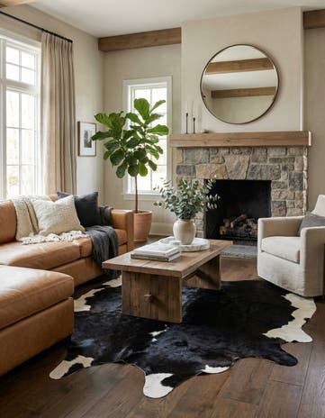6' 5 x 6' 8 Cowhide Leather Square Rug