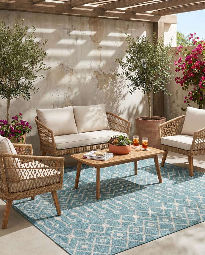7' 10 x 7' 10 Easy-Clean Trellis Indoor / Outdoor Square Rug