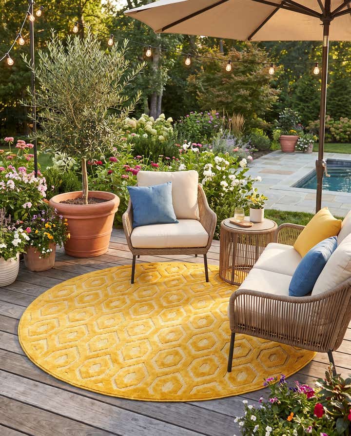 7' x 7' Easy-Clean Trellis Textured Indoor / Outdoor Round Rug