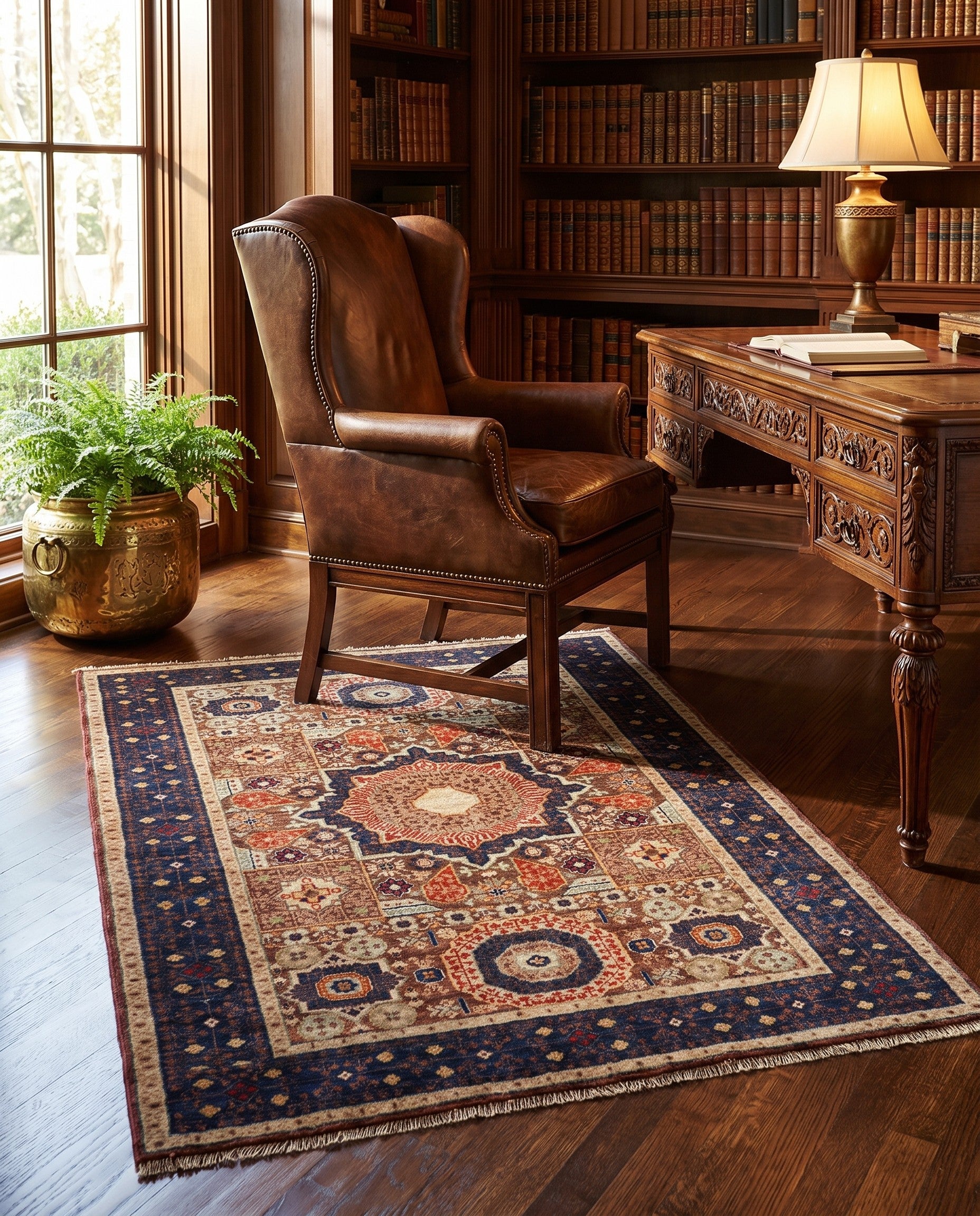3' 4 x 4' 10 Hand Knotted Mamluk Ziegler Rug