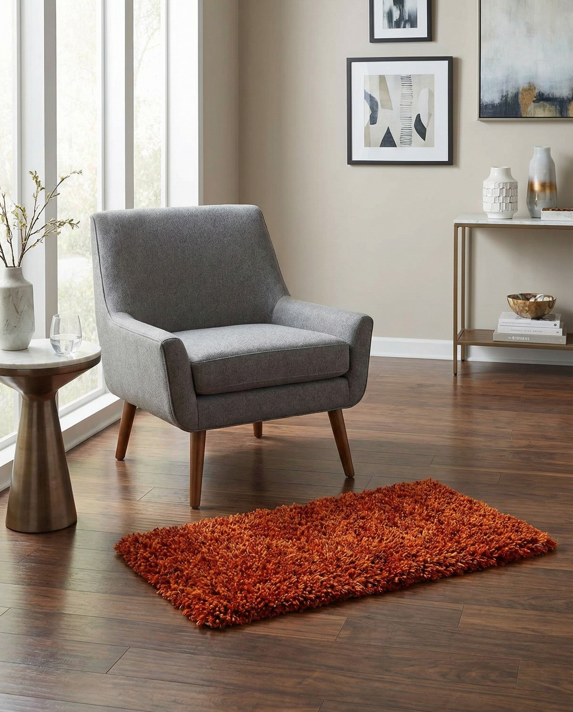 2' 5 x 4' 10 Hand Knotted Solid Shag Rug