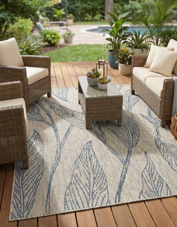 Detail image of 5' 3 x 8' Washable Botanical Indoor / Outdoor Rug