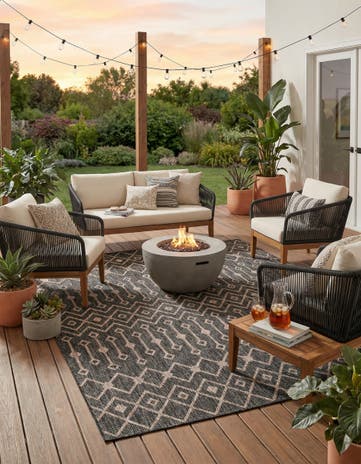 Charcoal Gray Easy-Clean Lattice Indoor / Outdoor Square Rug