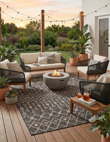 Charcoal Gray Easy-Clean Lattice Indoor / Outdoor Square Rug
