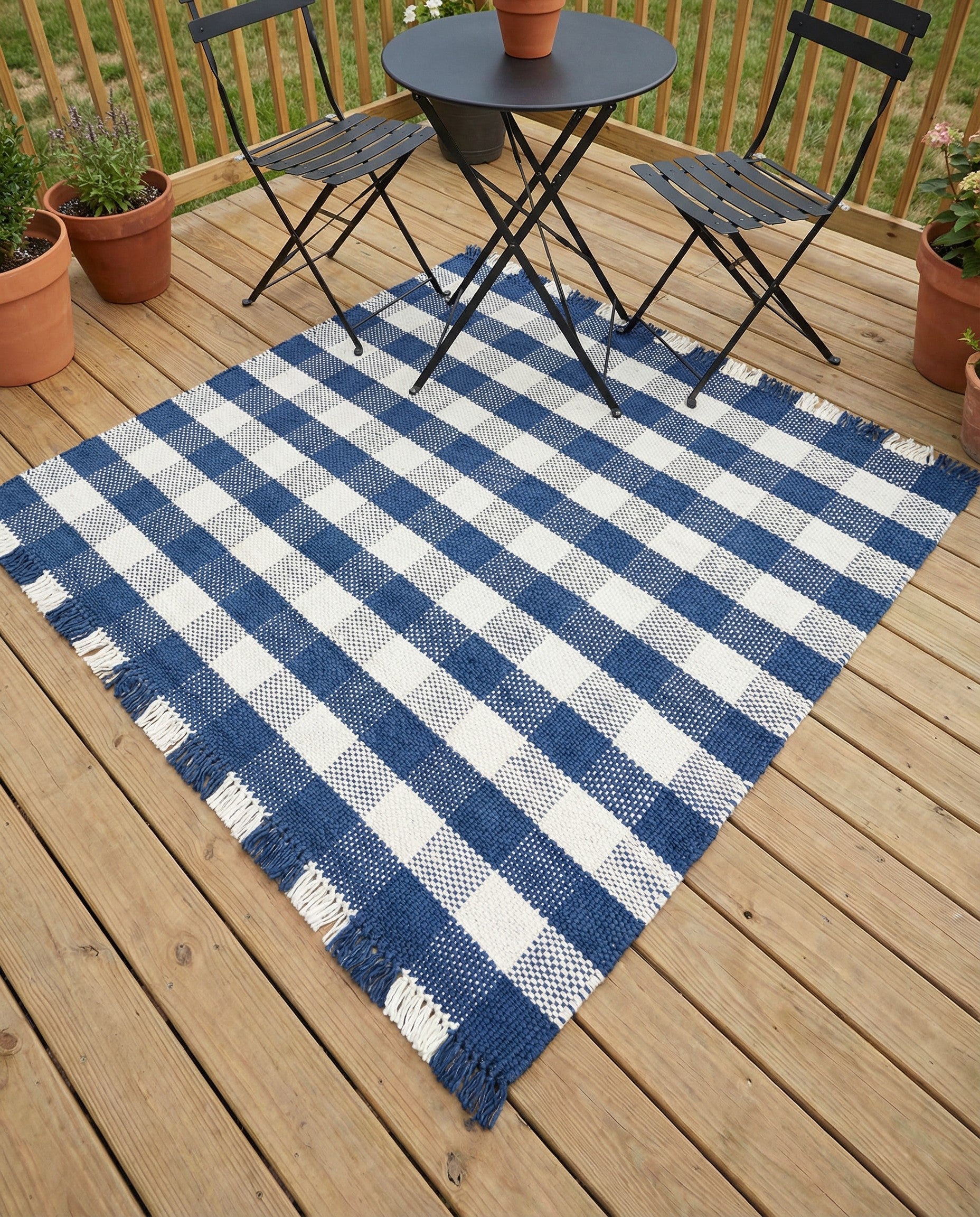 5' 3 x 5' 3 Eco Plaid   Washable Indoor / Outdoor Square Rug