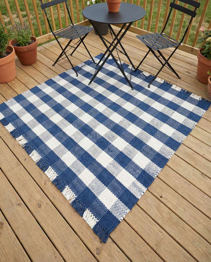 5' 3 x 5' 3 Easy-Clean Eco Plaid Washable Indoor / Outdoor Square Rug