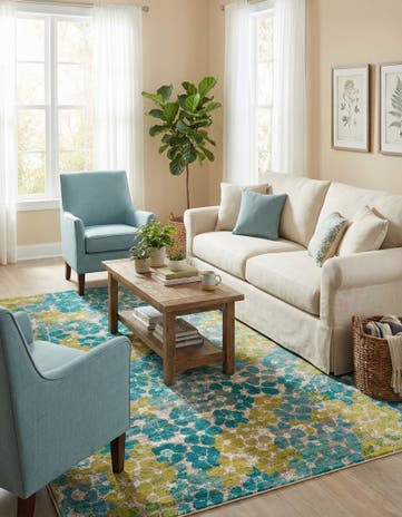 Blue Azalea Square Rug