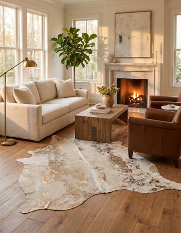 5' 11 x 6' 5 Cowhide Leather Rug