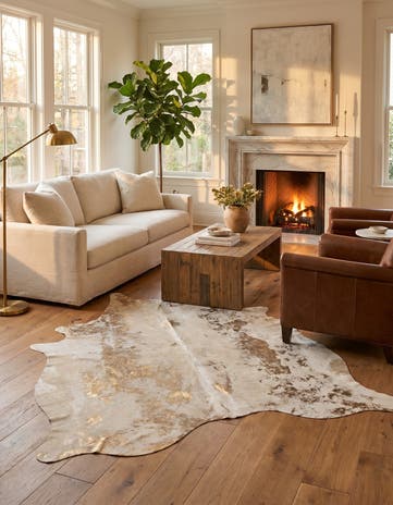 5' 11 x 6' 5 Cowhide Leather Rug