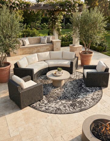 Charcoal Gray Easy-Clean Jill Zarin Indoor / Outdoor Round Rug