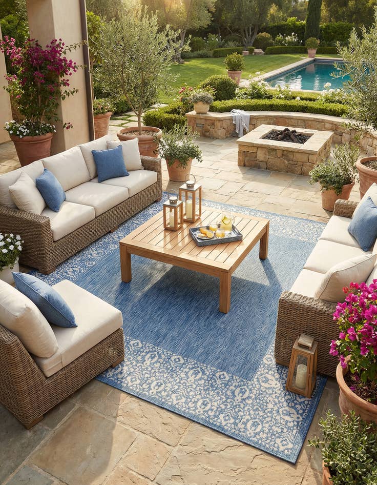 Detail image of 10' 8 x 10' 8  Washable Border Indoor / Outdoor Square Rug