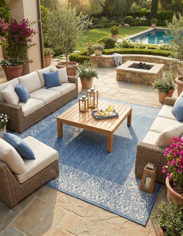 10' 8 x 10' 8 Easy-Clean Border Indoor / Outdoor Square Rug