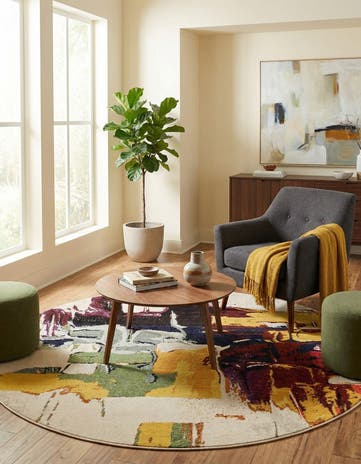 Beige Washable Hyacinth Round Rug
