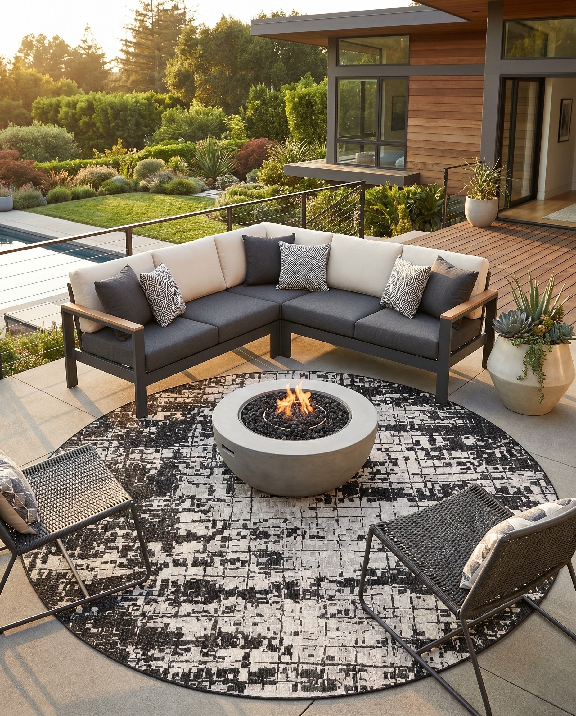 12' x 12' Easy-Clean Modern Indoor / Outdoor Round Rug