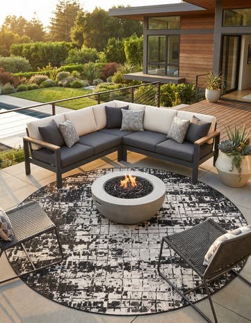 12' x 12' Easy-Clean Modern Indoor / Outdoor Round Rug