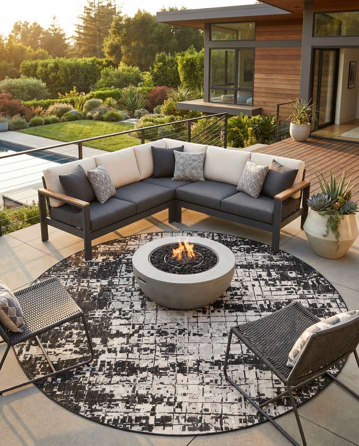 12' x 12' Easy-Clean Modern Indoor / Outdoor Round Rug