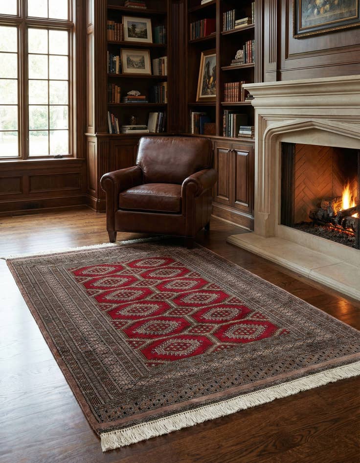 Detail image of 4' 1 x 5' 11 Hand Knotted Bokhara Oriental Wool Rug