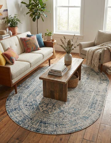 Ivory and Blue Finsbury Oval Rug