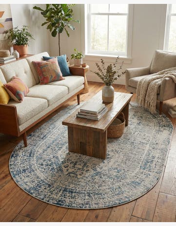 Ivory and Blue Finsbury Oval Rug
