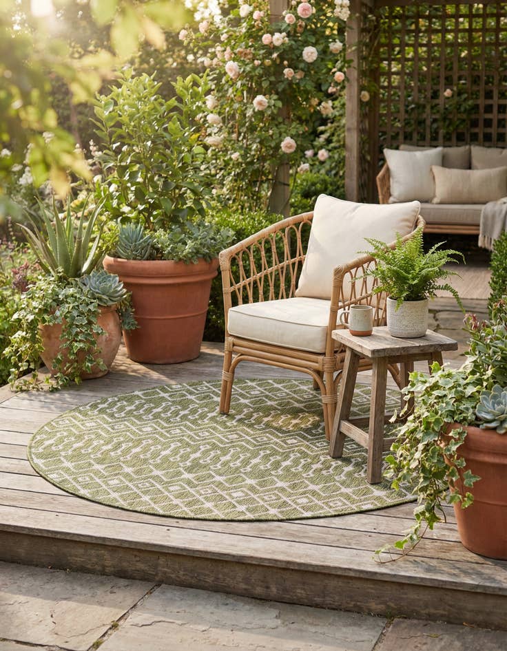 Detail image of 5' 3 x 5' 3 Washable Lattice Indoor / Outdoor Round Rug