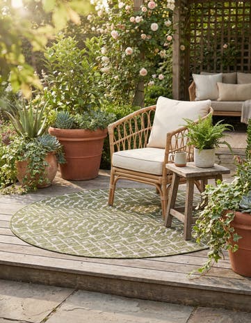 5' 3 x 5' 3 Easy-Clean Lattice Indoor / Outdoor Round Rug