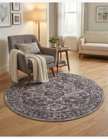 Blue and Ivory Yara Round Rug