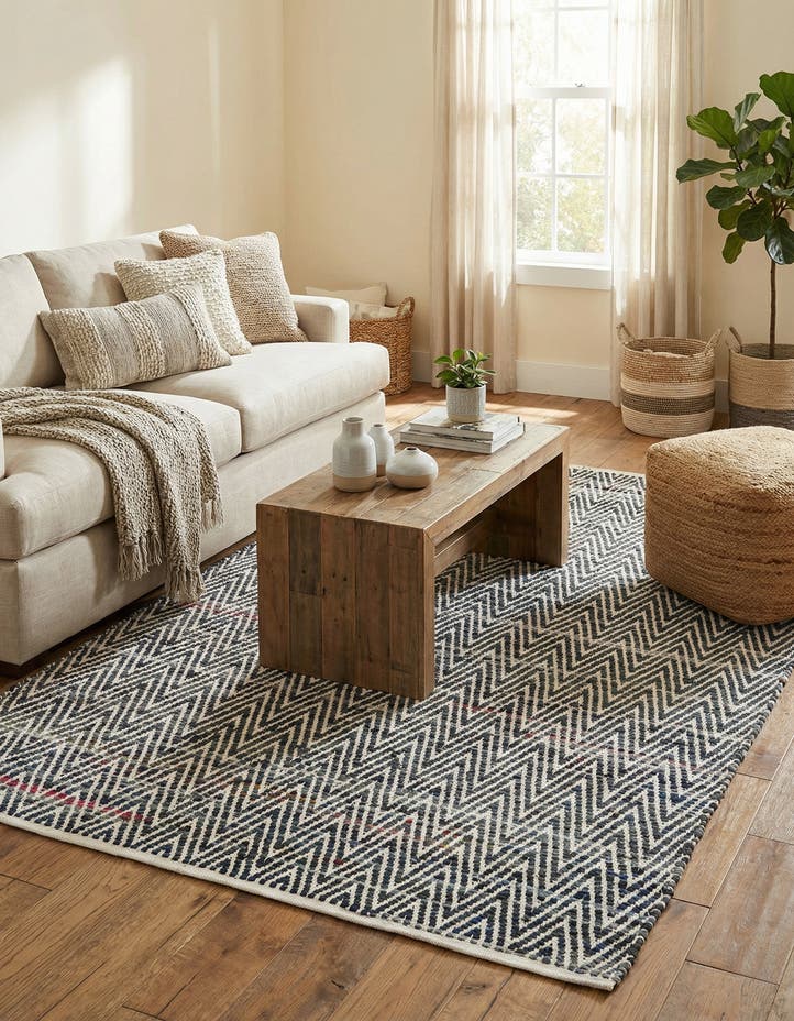 5' 1 x 8' Hand Woven Chindi Chevron Rug