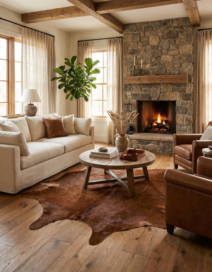 Detail image of 6' 3 x 6' 8 Cowhide Leather Square Rug